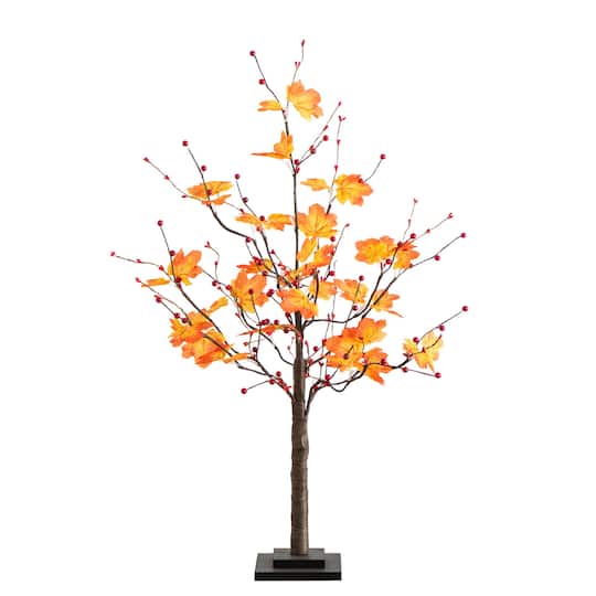 3ft. Pre-Lit Autumn Maple Artificial Fall Tree with Berries and 36 Warm White LED Lights